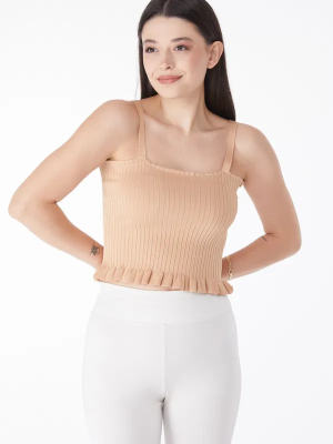 Yazlık Triko Crop Vizon (Beden: Standart)