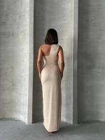 Tek Omuz Pliseli Elbise Bej (Beden: M) - Görsel 6