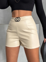 Tokalı Deri Şort H24444 Krem (Beden: S)