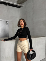 Tokalı Deri Şort H24444 Krem (Beden: L) - Görsel 4