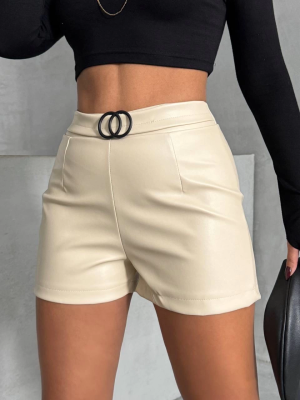 Tokalı Deri Şort H24444 Krem (Beden: L)