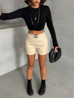 Tokalı Deri Şort H24444 Krem (Beden: L) - Görsel 6