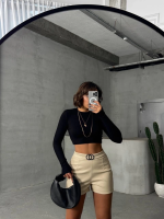 Tokalı Deri Şort H24444 Krem (Beden: Xl) - Görsel 7