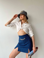 Zincir Detaylı Çizgili Şort Etek Lacivert (Beden: S) - Görsel 2