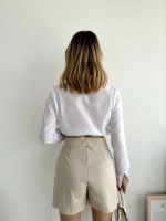 Zincir Detaylı Çizgili Şort Etek Bej (Beden: S) - Görsel 3