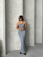 Tek Omuz Pliseli Elbise Gri (Beden: M) - Görsel 2