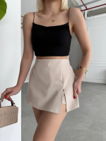 Tek Yırtmajlı Şort Etek Bej (Beden: M) - Görsel 2