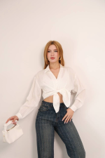 Kendinden Çizgili London Gömlek Beyaz (Beden: S) - Görsel 3