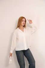 Kendinden Çizgili London Gömlek Beyaz (Beden: M)