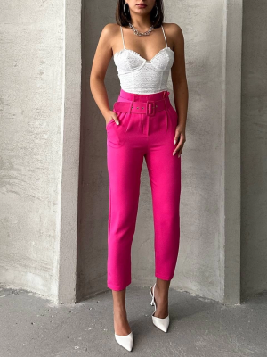 Kemerli Havuç Pantolon Fuşya (Beden: M)