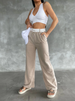 Garnili Bol Paça Pantolon Bej (Beden: Standart) - Görsel 2