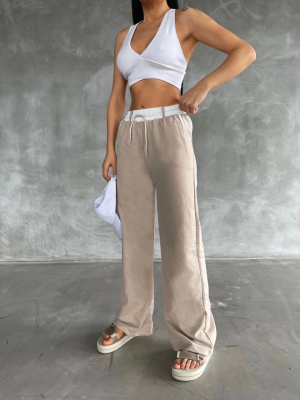 Garnili Bol Paça Pantolon Bej (Beden: Standart)