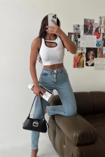 Pencereli Kaşkorse Crop Beyaz (Beden: L) - Görsel 3