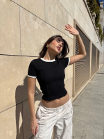 Yaka Kol Garnili Ön Parçalı Bluz Siyah (Beden: S)