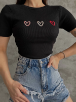 Üçlü Kalp Nakışlı Bluz Siyah (Beden: Standart) - Görsel 3