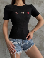 Üçlü Kalp Nakışlı Bluz Siyah (Beden: Standart) - Görsel 2