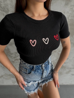 Üçlü Kalp Nakışlı Bluz Siyah (Beden: Standart) - Görsel 6