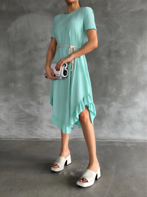 Kuşaklı Elbise Mavi (Beden: Standart)