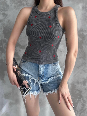 Kalp Nakışlı Bluz Antrasit (Beden: Standart)