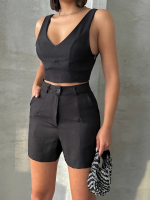 Şortlu Keten Takım S255014 Siyah (Beden: S)