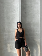 Şortlu Keten Takım S255014 Siyah (Beden: S) - Görsel 6