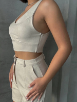 Şortlu Keten Takım S255014 Bej (Beden: Xl) - Görsel 5