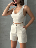 Şortlu Keten Takım S255014 Bej (Beden: Xl) - Görsel 6