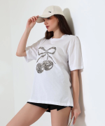 Leopar Desenli Kiraz Baskılı Tişört Beyaz (Beden: Xl) - Görsel 2