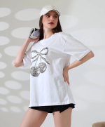 Leopar Desenli Kiraz Baskılı Tişört Beyaz (Beden: Xl)