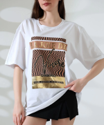 Varak Çizgili Oversize Tişört Beyaz (Beden: M)