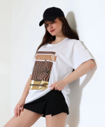 Varak Çizgili Oversize Tişört Beyaz (Beden: Xl) - Görsel 3