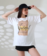 Varak Baskılı İmza Desen Tişört Beyaz (Beden: S) - Görsel 2