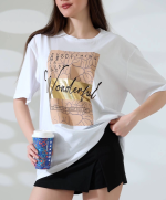 Varak Baskılı İmza Desen Tişört Beyaz (Beden: M) - Görsel 3