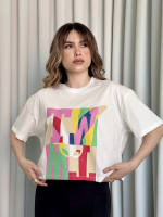 Baskılı Crop Tişört Beyaz (Beden: M) - Görsel 2