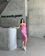 Kaşkorse Desenli Askılı Elbise Pembe (Beden: M)