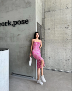 Kaşkorse Desenli Askılı Elbise Pembe (Beden: M) - Görsel 4