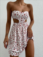 Straplez Elbise Baskılı Beyaz (Beden: M) - Görsel 3