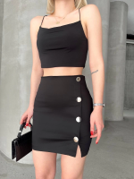 Likralı Gabardin Dört Düğmeli Etek Siyah (Beden: L) - Görsel 3