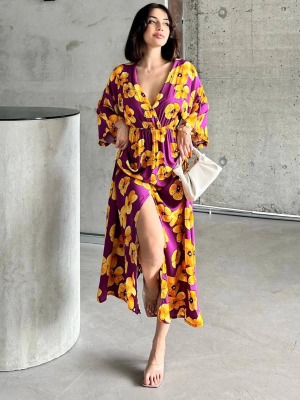 Çiçek Baskılı Elbise Sarı (Beden: S)