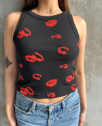 Öpücük Baskılı Bluz Siyah (Beden: Standart) - Görsel 2