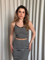 Çizgili Etek Crop Takım Siyah (Beden: L) - Görsel 3