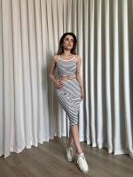 Çizgili Etek Crop Takım Beyaz (Beden: L) - Görsel 5