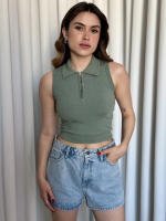 Kısa Fermuarlı Crop Haki (Beden: M) - Görsel 2