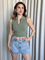 Kısa Fermuarlı Crop Haki (Beden: L)