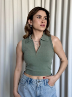 Kısa Fermuarlı Crop Haki (Beden: L) - Görsel 3