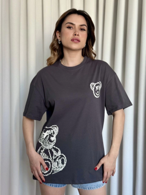 Baskılı Ayıcıklı Tişört Antrasit (Beden: M)