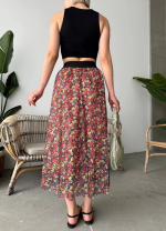 Baskılı Astarlı Uzun Etek Kırmızı (Beden: M) - Görsel 2