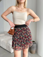 Baskılı Astarlı Mini Etek Kırmızı (Beden: S)