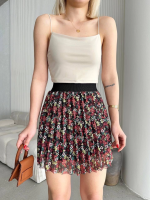 Baskılı Astarlı Mini Etek Kırmızı (Beden: S) - Görsel 2