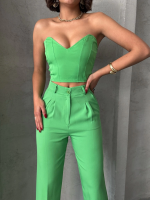 Palazzo Pantolonlu Alt Üst Takım Yeşil (Beden: S) - Görsel 3